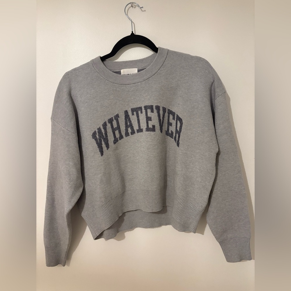 * 3 FOR $20 * Grey Knit 'Whatever' Graphic Sweater